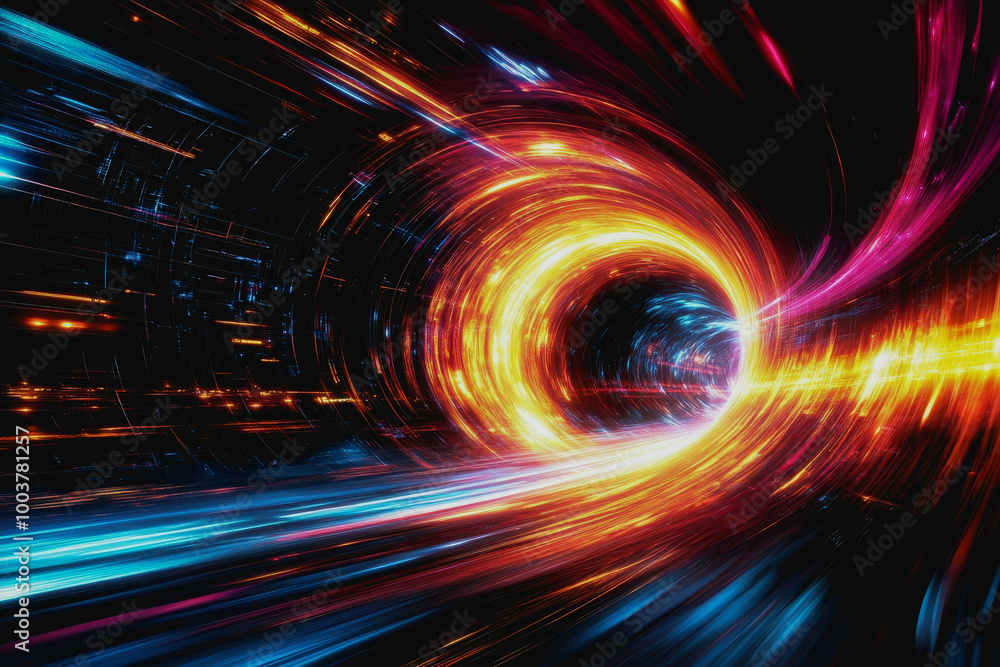 Aufkleber neon cosmic portal with advanced tech circuitry in deep space