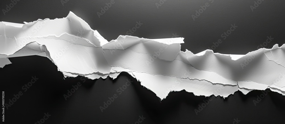Poster close up of torn white paper against a black background. copy space image. place for adding text and