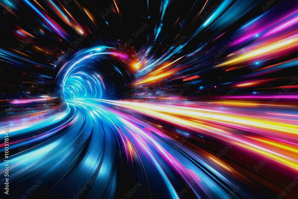 Aufkleber neon cosmic portal with advanced tech circuitry in deep space