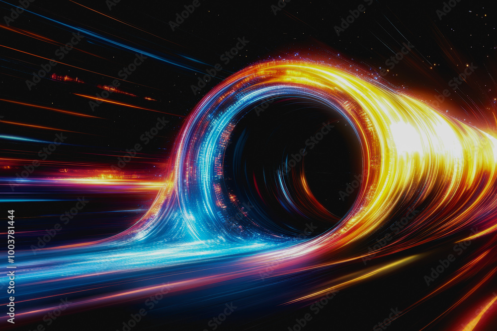 Aufkleber neon cosmic portal with advanced tech circuitry in deep space