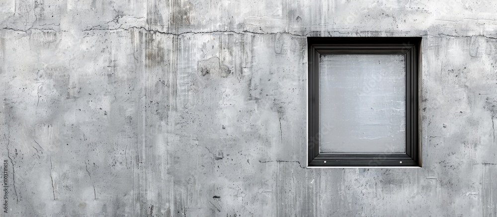 Poster single window in a textured gray concrete wall. copy space image. place for adding text and design