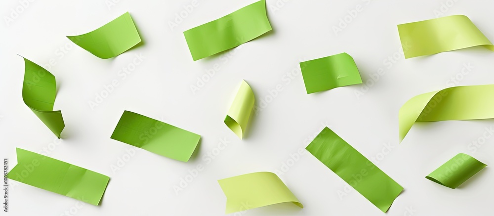 Poster green paper stickers set against a white background. copy space image. place for adding text and des