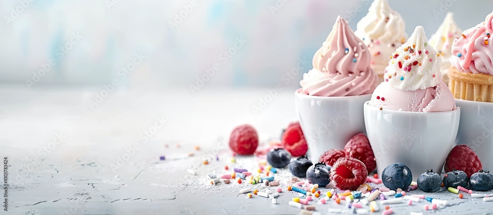 Aufkleber delicious ice cream treats with a variety of toppings. copy space image. place for adding text and d