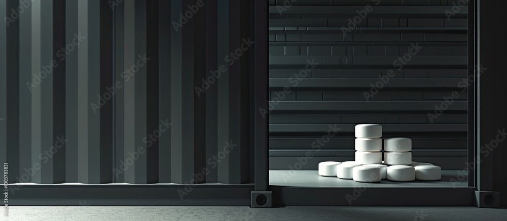 Poster container with tablets. copy space image. place for adding text and design
