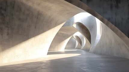Abstract empty concrete interior, 3d render of pitched tunnel. 