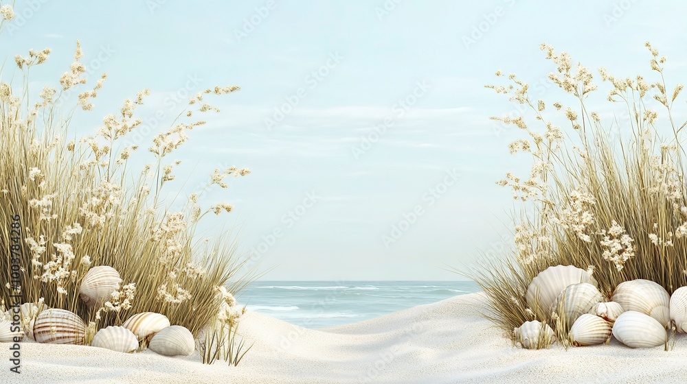 Wall mural In the summer the beach sand dune and shell fragments create a picturesque landscape with ample copy space for images  