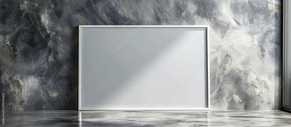 Canvas Prints Empty white picture frame on a gray marble wall background. Copy space image. Place for adding text and design