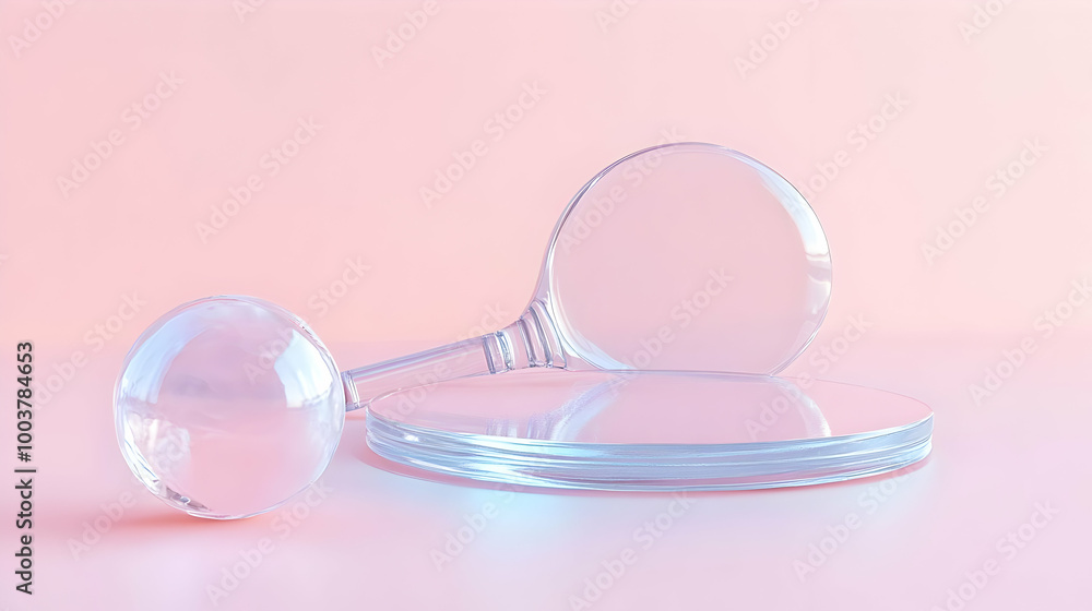 Poster Glass Sphere and Circular Platforms on Pink Background Minimalist Product Display