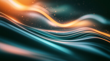 Fototapeta premium A sleek composition of smooth, flowing light beams in gradient colors of blue, green, and orange, with a glowing and futuristic effect