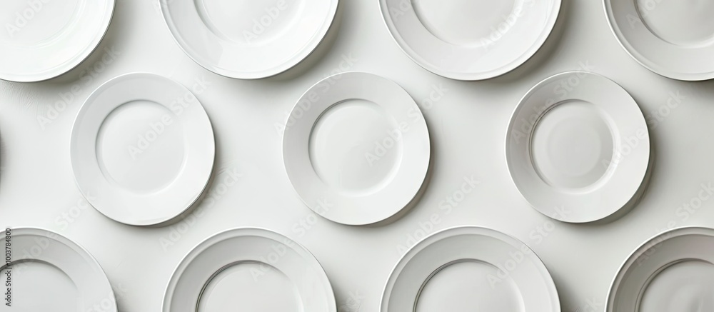 Poster white plates displayed on a blank white background with copy space image