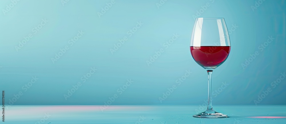 Poster red wine in a glass set against a blue background with full depth of field. copy space image. place 