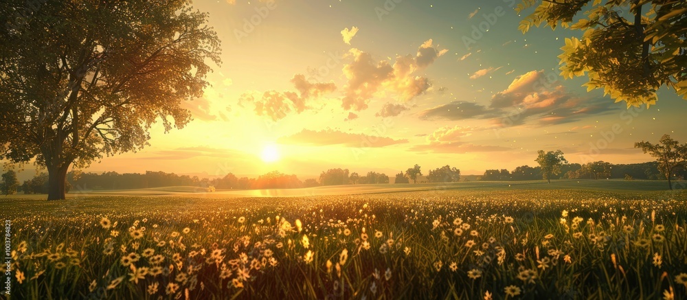 Poster countryside sunset views. copy space image. place for adding text and design