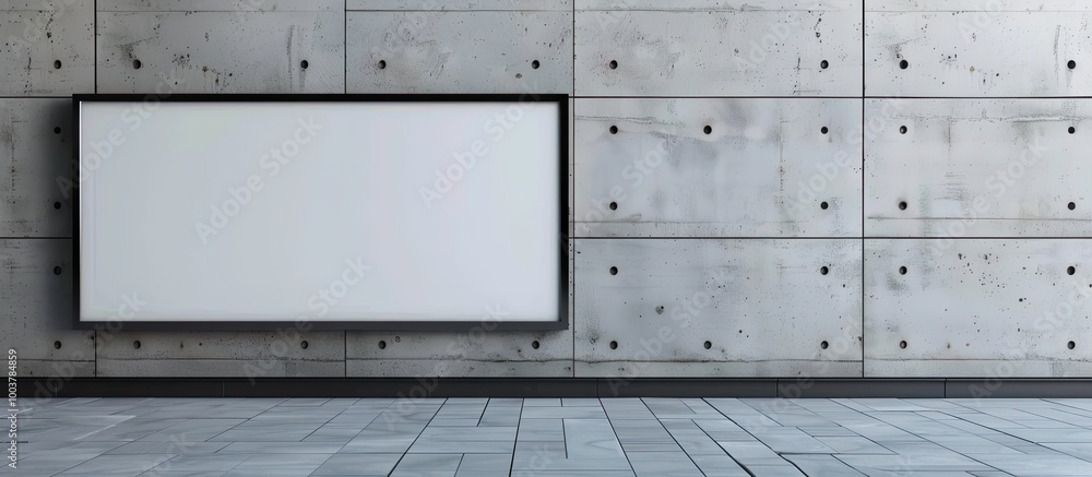 Poster white blank advertising billboard framed with a black border on the wall. copy space image. place fo