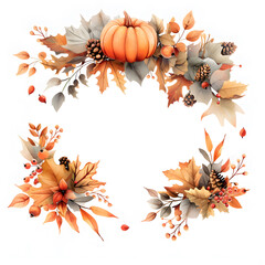 Festive Fall Chaplet: Red and Yellow Leaf Wreath Illustration for Greeting Cards and Invitations
