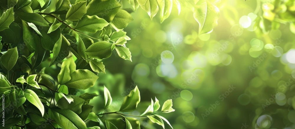 Poster fresh healthy green bio backdrop with abstract blurred foliage for text or advertisement. copy space