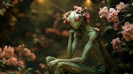 The Praying Mantis in a Garden of Blooms