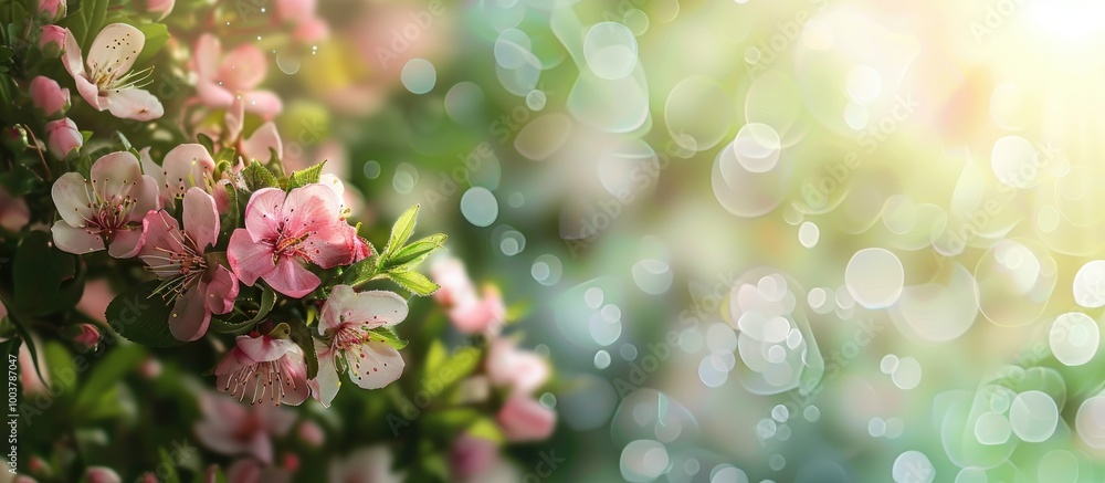Poster spring and summer background blurred flowers with bokeh. copy space image. place for adding text and