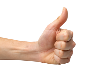 Hand giving thumbs up gesture on transparent background symbolizing approval

