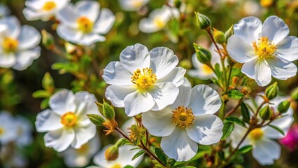 Fototapeta premium Leading Lines Picture of blossoming helianthemum apenninum White Rock Rose flowers