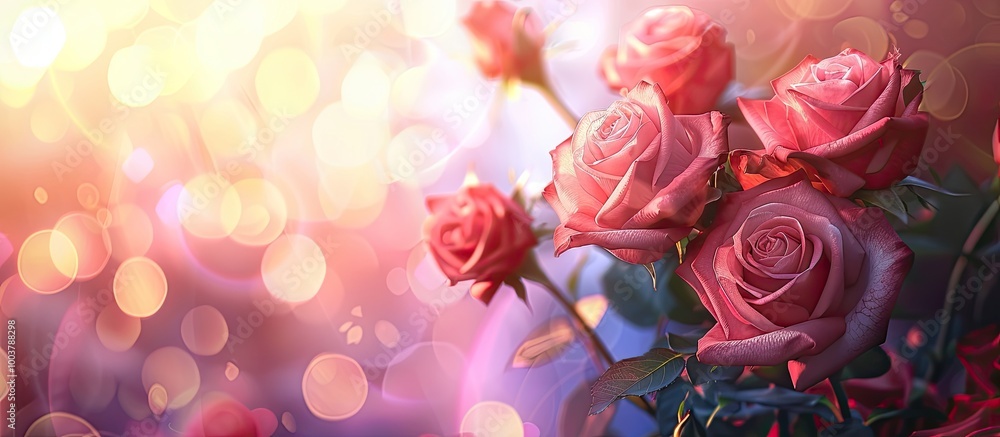 Poster roses against a blurred bokeh background blossoming roses with a bokeh backdrop celebration theme va