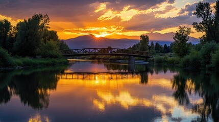 Fototapeta premium Serene Sunset Over Tranquil River Landscape