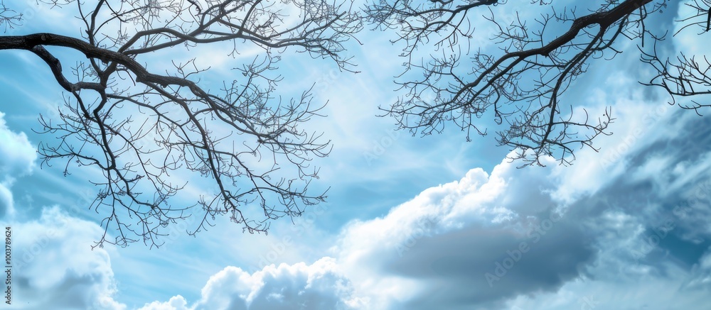 Aufkleber frame created by leafless tree branches against a blue cloudy sky background image featuring copyspa