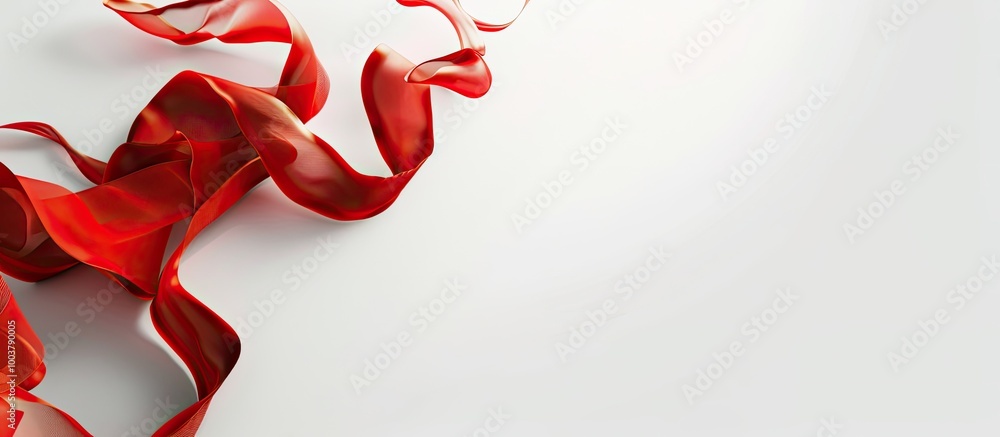 Poster red ribbon on a white background. copy space image. place for adding text and design