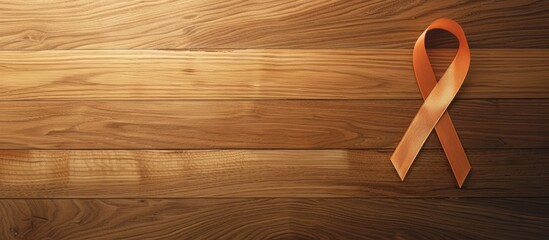 Wooden table top with a ribbon representing support for International Psoriasis Day with available copy space image