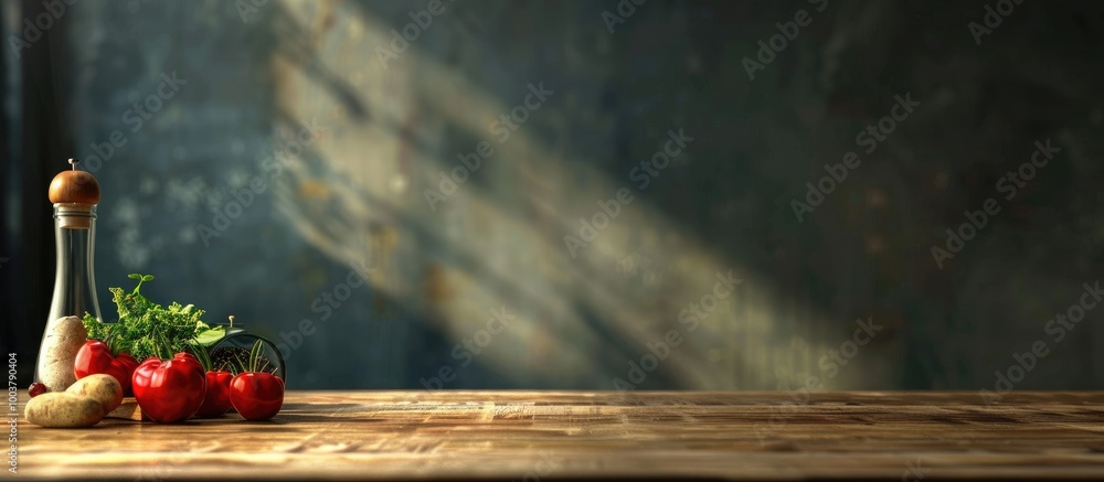 Poster cooking idea groceries on a wooden table. copy space image. place for adding text and design