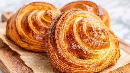 Fototapeta premium Freshly Baked Croissants on Wooden Serving Board
