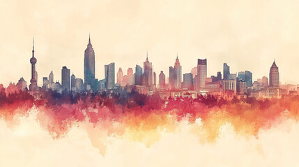 Obraz premium Harbin, China, color pen pencil hand-drawn effect drawing illustration for travel poster, card, wallpaper, backdrop or banner. Modern, clear, artistic and simple