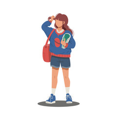 Fototapeta premium cute girl standing hold book and bag flat design illustration