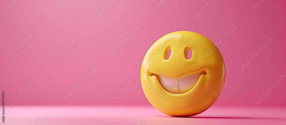 Aufkleber yellow smile on a pink backdrop. copy space image. place for adding text and design