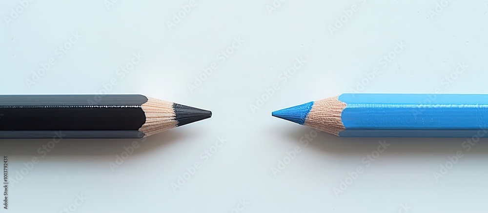 Aufkleber black and blue pencils positioned opposite each other minimal aesthetic. copy space image. place for