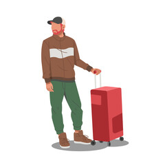 portrait of man in stylish outfits hold suitcase flat design illustration