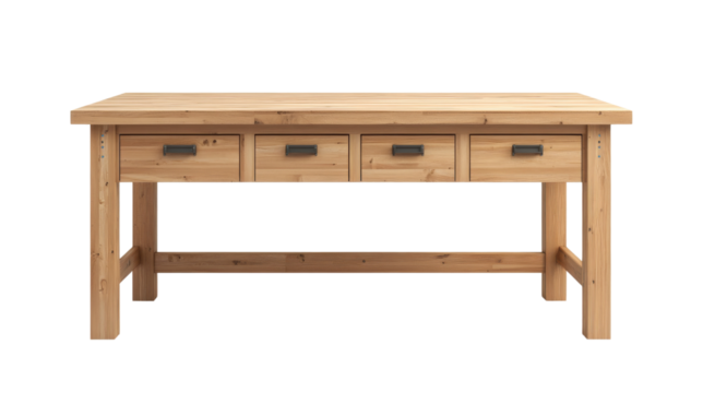 Wooden Workbench with Four Drawers.