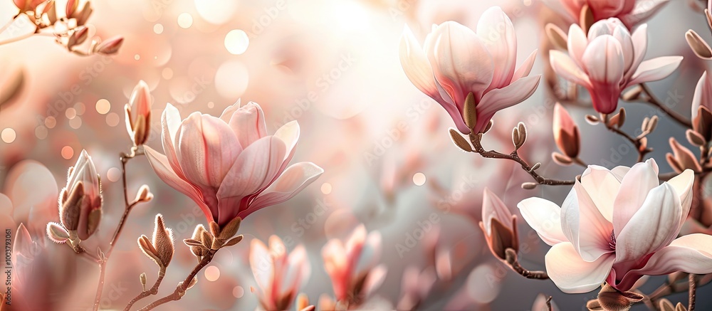 Poster background featuring magnolia flowers. copy space image. place for adding text and design