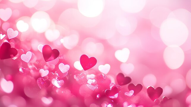 Colorful heart-shaped decorations create a festive atmosphere for Valentine's Day celebrations or romantic occasions