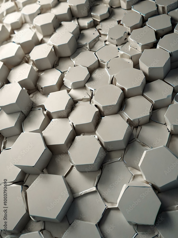 Poster abstract white hexagonal pattern with 3d depth.