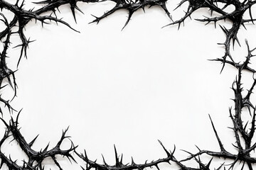 Black thorns arranged in a decorative border on a plain white background