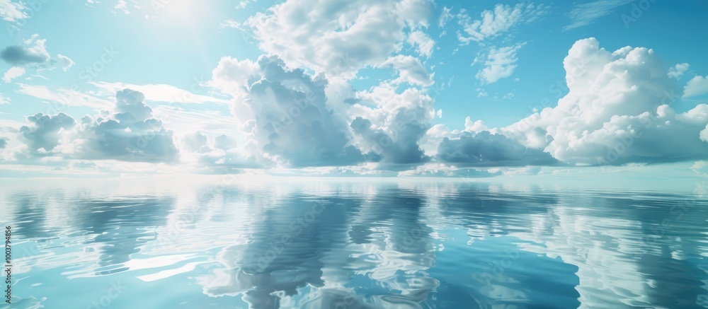 Poster vivid reflections of clouds on a serene lake creating a picturesque scene with copy space image