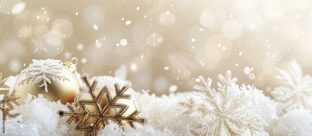 Poster beige background adorned with christmas snowflake decorations creating a festive ambiance in the cop