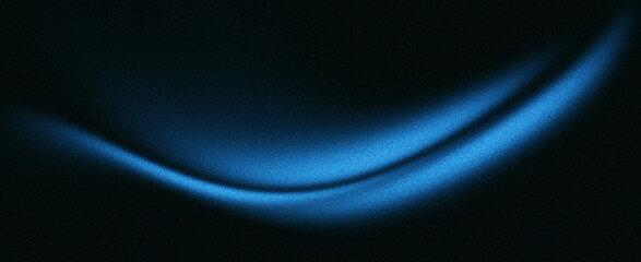 Dark blue black abstract grainy background, glowing vibrant color gradient wave shape, noise texture poster header banner cover design