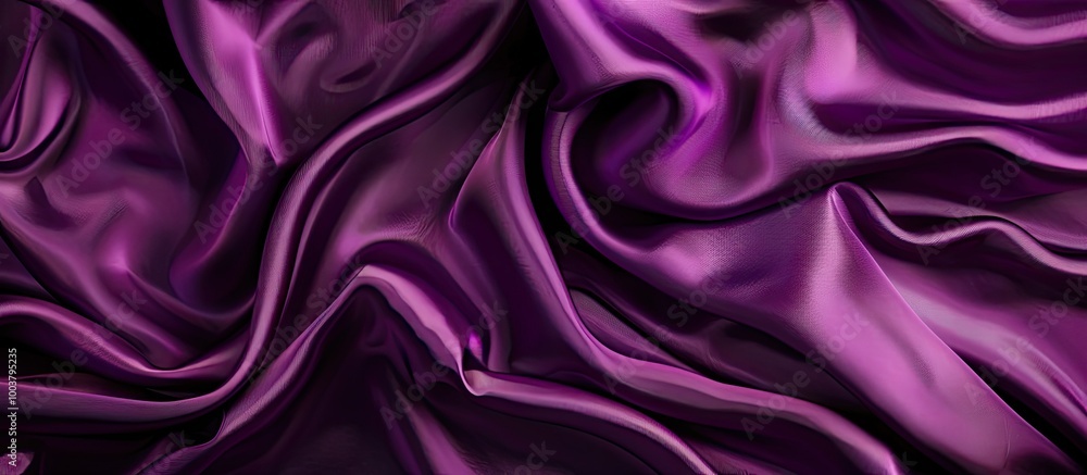 Poster top view of crumpled dark purple silk fabric serving as a background with room for text in the copy 