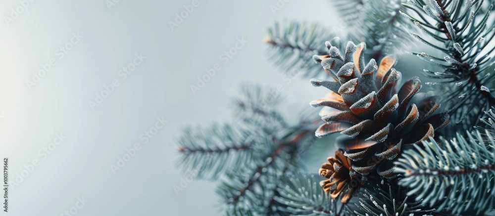 Poster a pine tree with a developing pine cone showcasing a copy space image