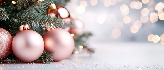 Obraz premium baubles adorn branches, lights subtly glow behind