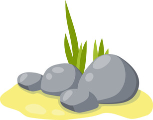 Gray Cobblestones With Moss And Grass