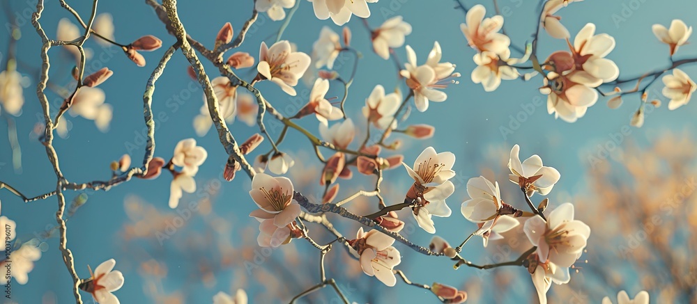 Aufkleber almond tree branches in bloom set against a blue sky provide a springtime backdrop with ample copy s