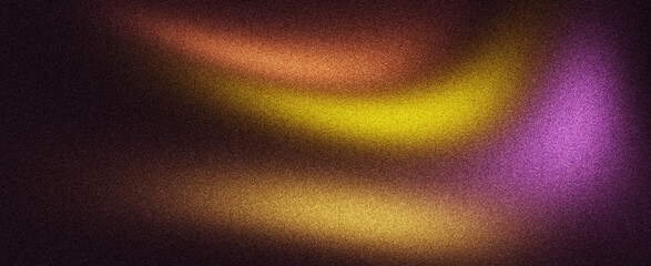 Dark noise texture grain gradient background, grainy purple orange yellow glowing color gradient wave, black backdrop banner poster cover design