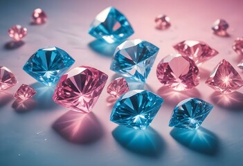 Fototapeta premium Sparkling diamonds on a soft pink background
